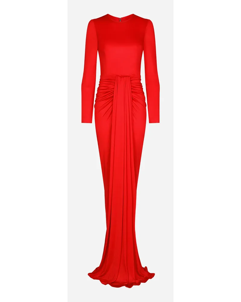 Dolce & Gabbana Long Organzine Dress With Draping - Donna Abiti Rosso Rosso
