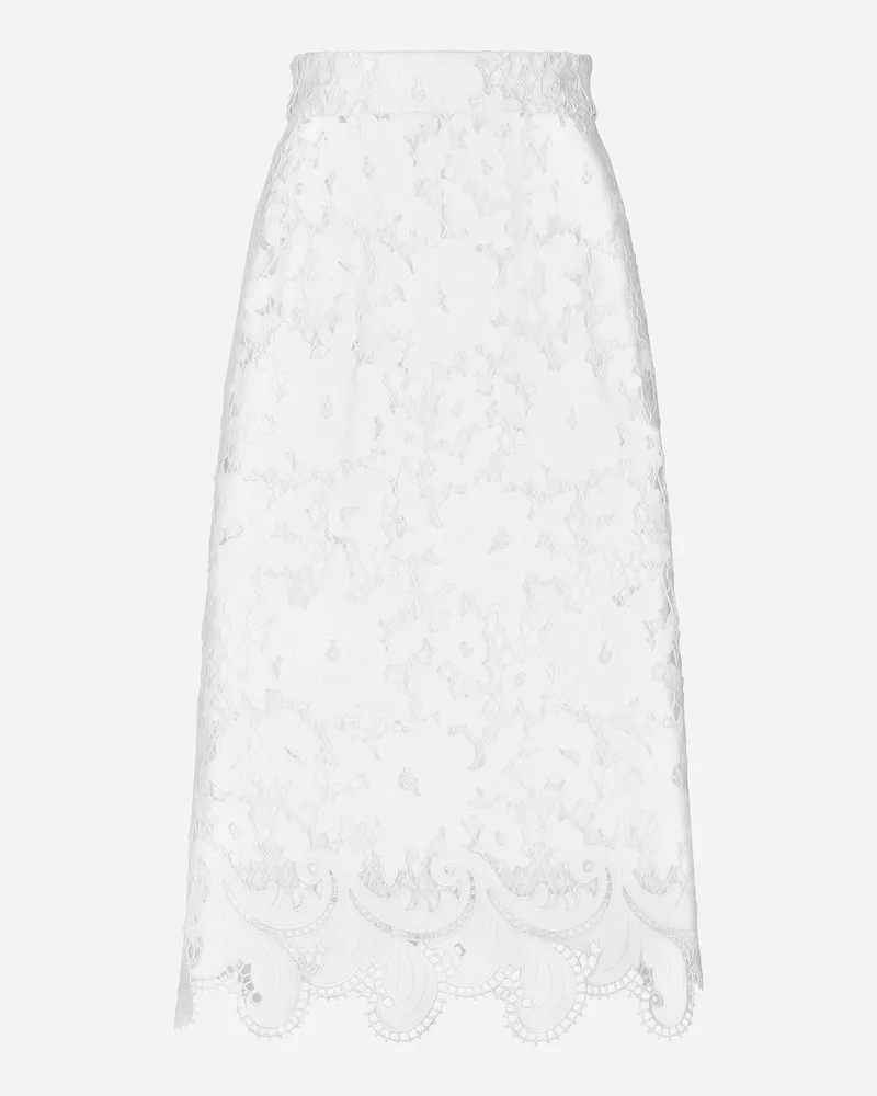 Dolce & Gabbana Gonna Midi In Cotone Ricamo Intaglio Floreale - Donna Gonne Bianco Bianco