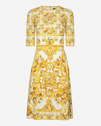 Dolce & Gabbana Abito Midi In Charmeuse Di Seta Stampa Maiolica - Donna Abiti Stampa Seta Stampa