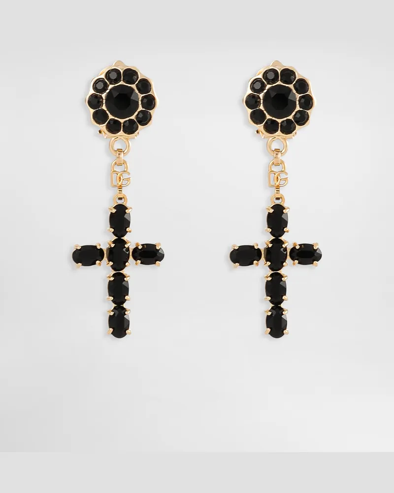 Dolce & Gabbana Orecchini Pendenti Con Croci - Donna Bijoux Multicolore Metallo Nero