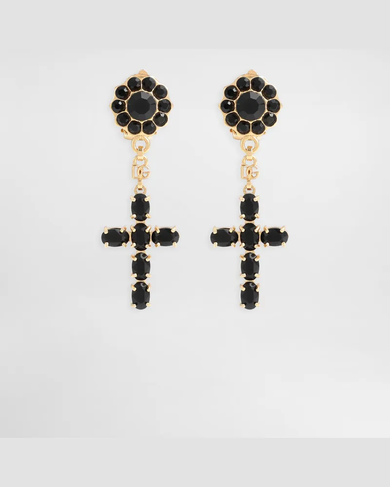 Dolce & Gabbana Orecchini Pendenti Con Croci - Donna Bijoux Multicolore Metallo Nero