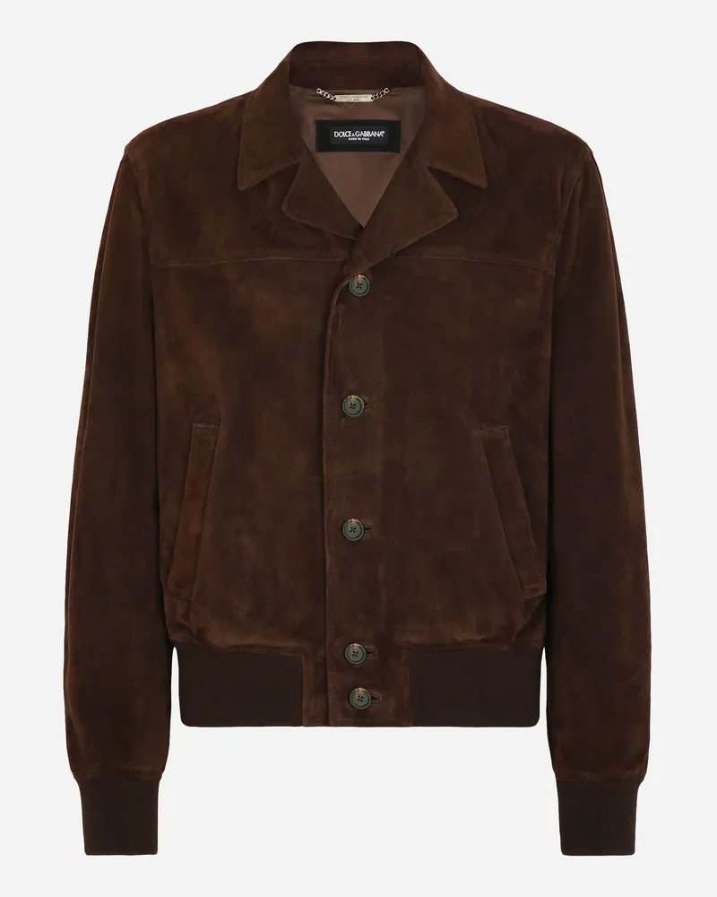 Dolce & Gabbana Bomber In Nappa Scamosciata - Uomo Cappotti E Giubbotti Multicolore Marrone-viola