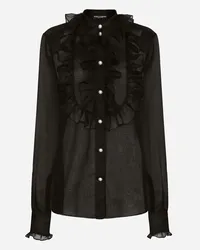 Dolce & Gabbana Camicia In Organza Con Plastron E Volant - Donna Camicie E Top Nero Nero