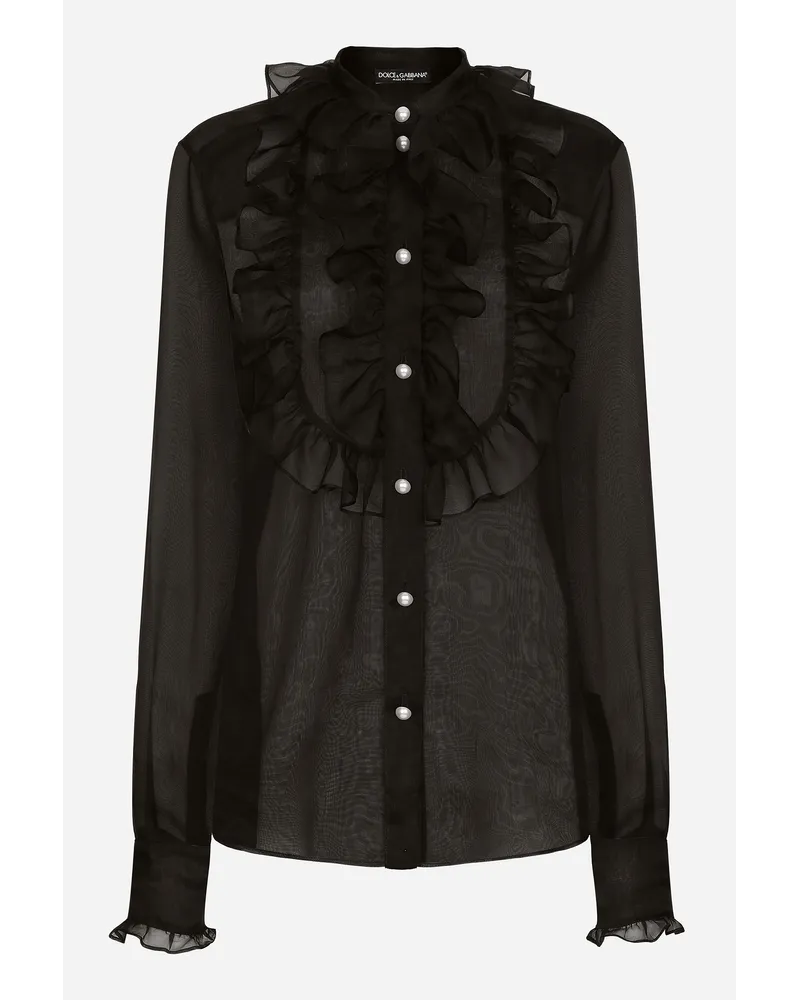 Dolce & Gabbana Camicia In Organza Con Plastron E Volant - Donna Camicie E Top Nero Nero