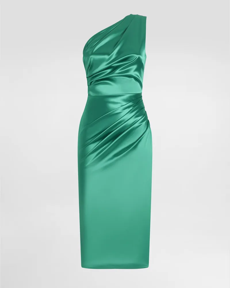 Dolce & Gabbana Abito Monospalla In Raso Stretch - Donna Abiti Verde Raso Verde