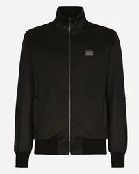 Dolce & Gabbana Felpa Jersey Tecnico Con Zip E Placca Logata - Uomo Felpe Nero Tessuto Nero