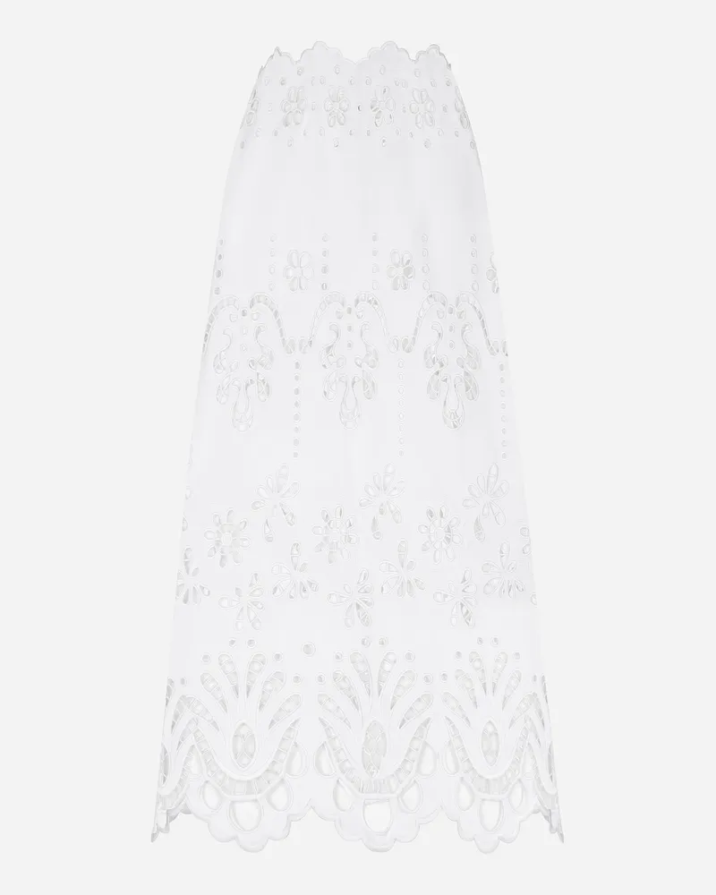 Dolce & Gabbana Gonna Longuette In Cotone Ricamo Cut Out - Donna Gonne Bianco Bianco