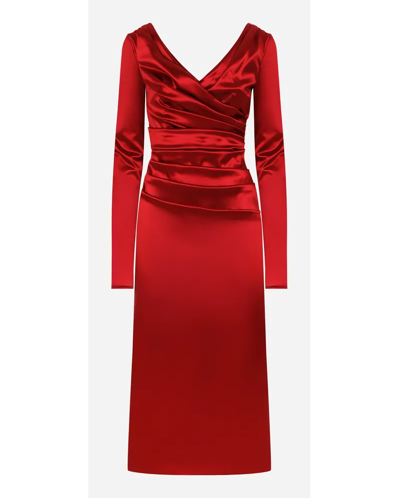 Dolce & Gabbana Abito Longuette Drappeggiato In Raso - Donna Abiti Grigio Raso Granata