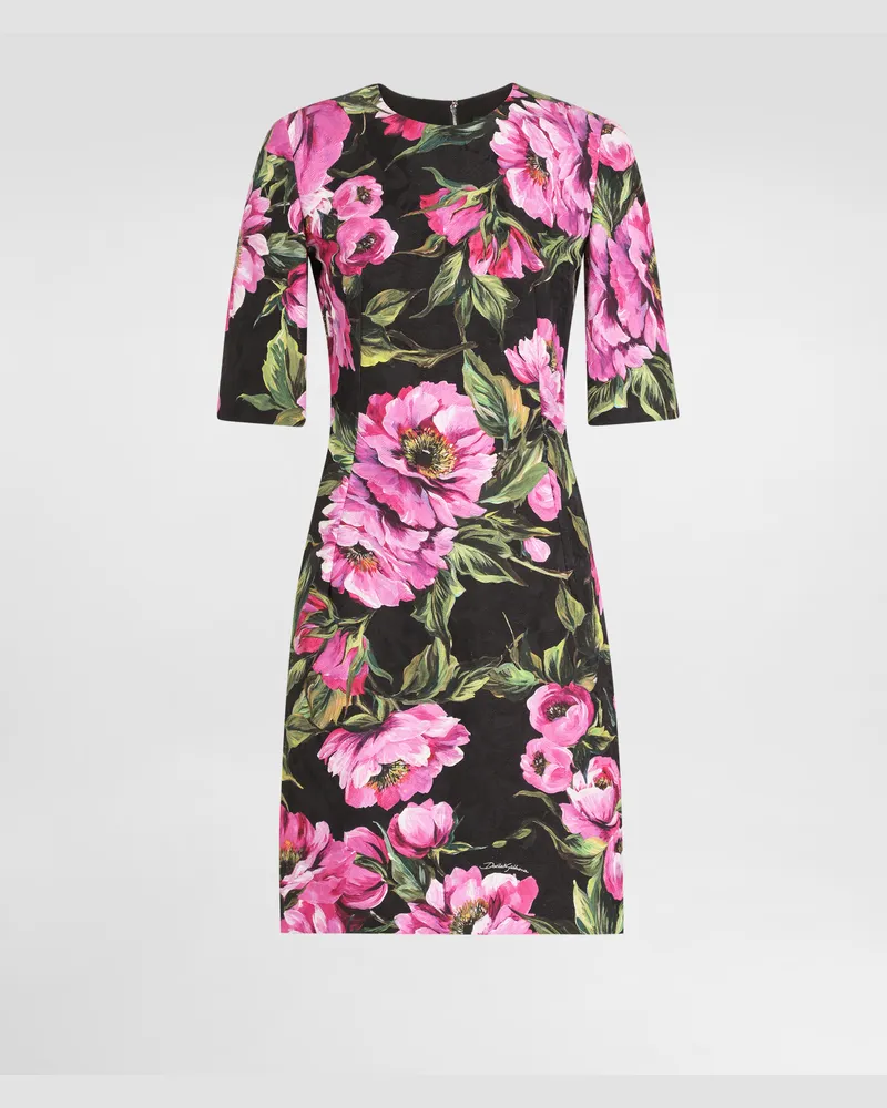 Dolce & Gabbana Abito Midi A Clessidra In Cotone Stampa Peonie - Donna Abiti Stampa Stampa