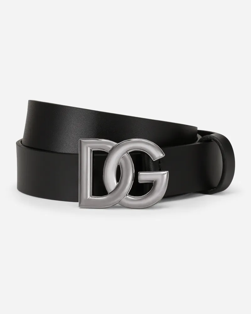 Dolce & Gabbana Lux Leather Belt With Crossover Dg Logo Buckle - Uomo Cinture Nero Pelle Nero