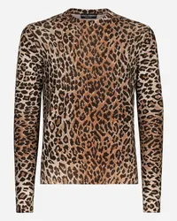 Dolce & Gabbana Maglia Girocollo In Lana Stampa Leopardo - Uomo Maglieria Stampa Animalier Lana Leo