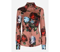 Camicia In Raso Stampa Rose Vintage - Donna Camicie E Top Stampa