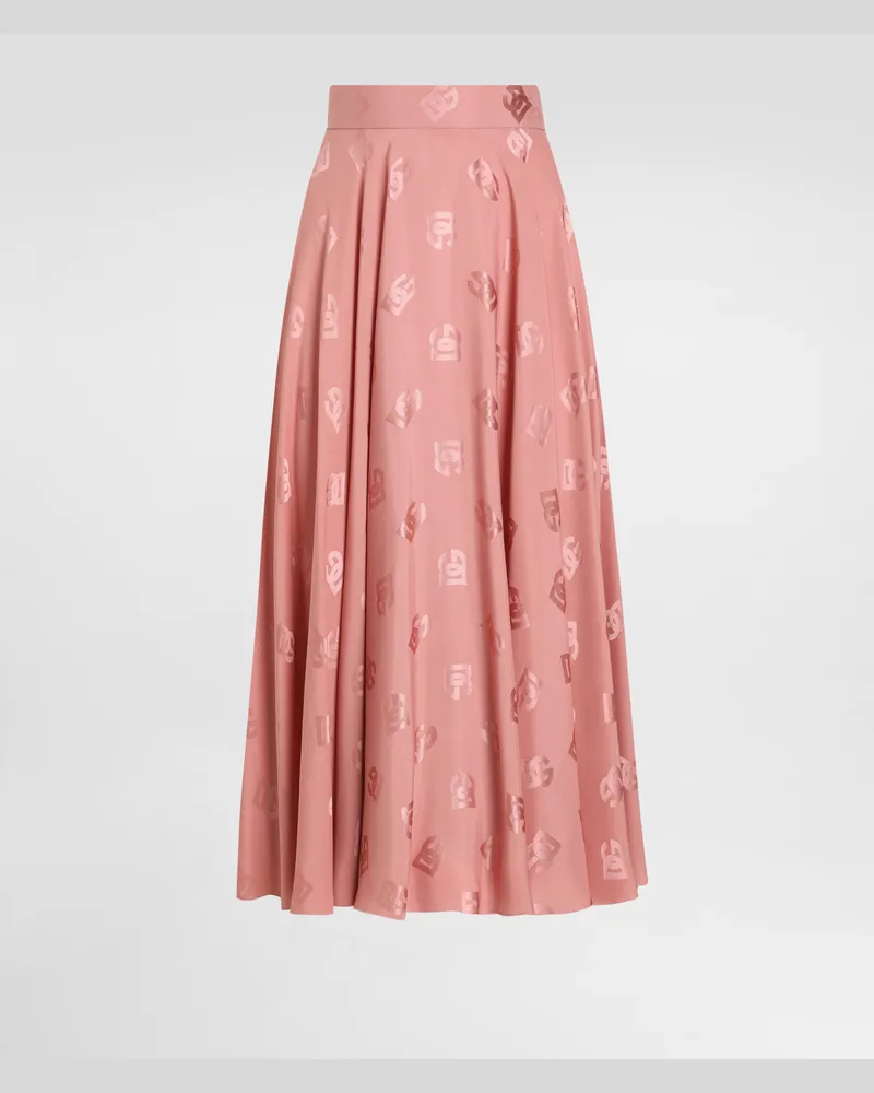 Dolce & Gabbana Gonna Longuette A Ruota In Seta Jacquard Logo Dg - Donna Gonne Rosa Rosa