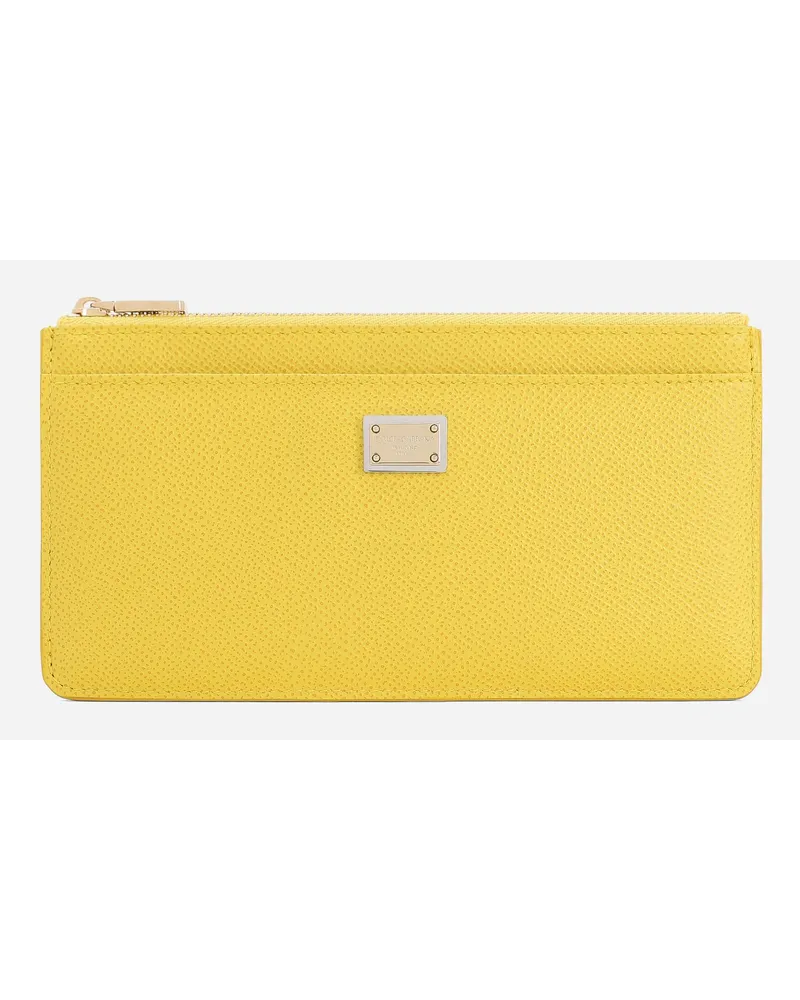 Dolce & Gabbana Portacarte Grande In Pelle Di Vitello Dauphine - Donna Portafogli E Piccola Pelletteria Giallo Pelle Giallo