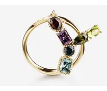 Rainbow Alphabet Y Ring In Yellow Gold With Multicolor Fine Gems - Donna Anelli Oro