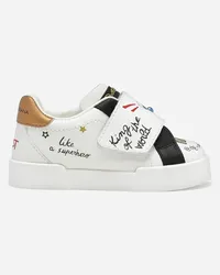 Dolce & Gabbana Sneaker Portofino In Pelle Di Vitello Stampata - Uomo Bianco Pelle Scritte