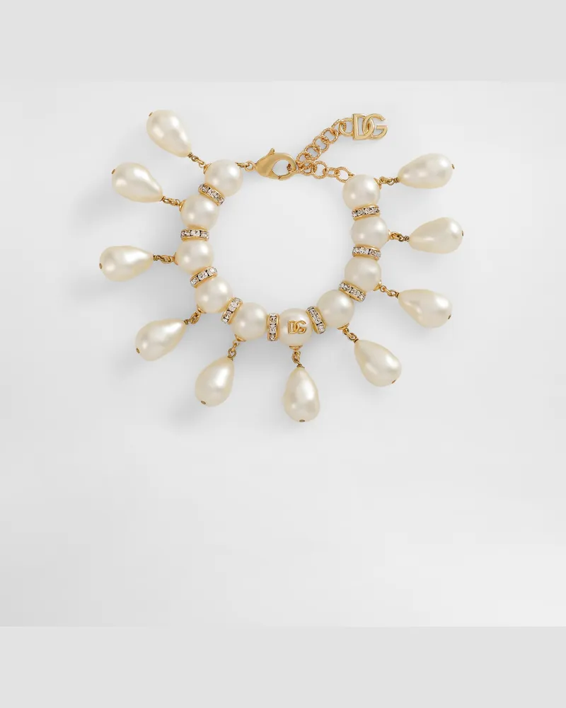 Dolce & Gabbana Bracciale Con Sfere, Gocce E Logo Dg - Donna Bijoux Bianco Metallo Bianco