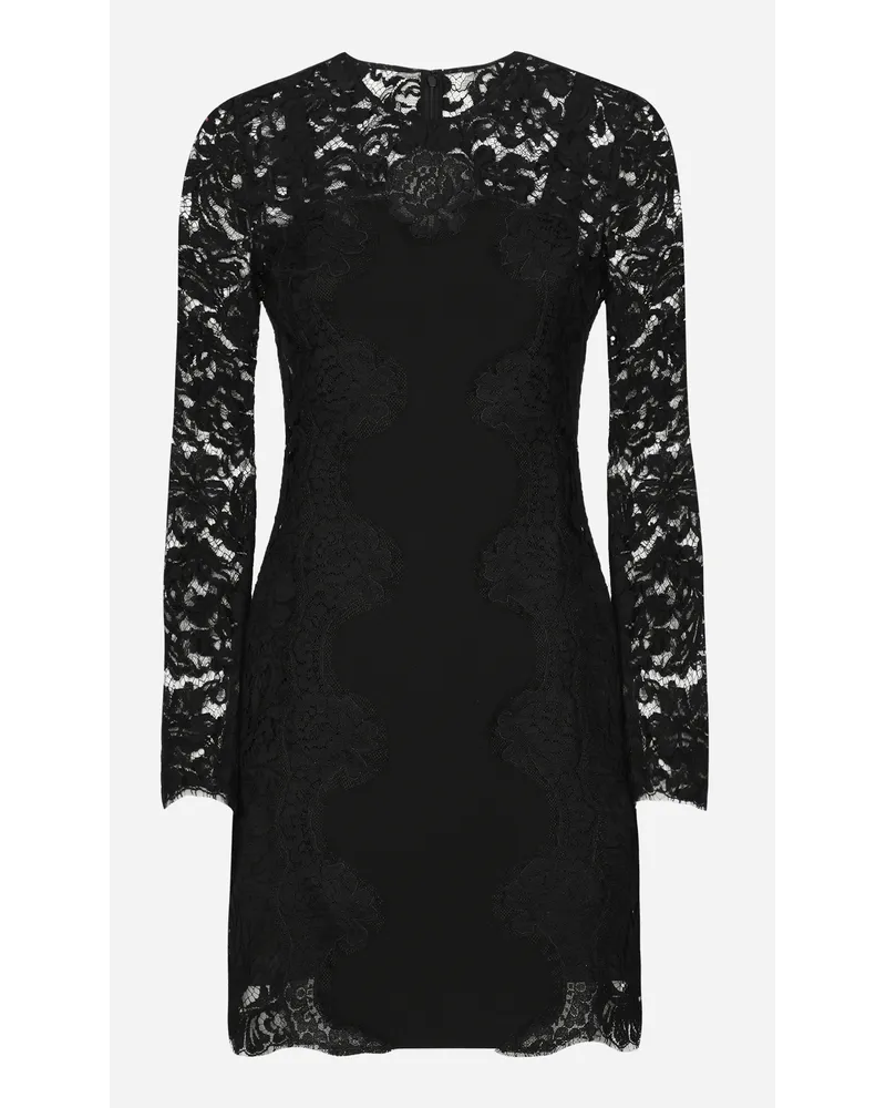 Dolce & Gabbana Abito Corto In Pizzo Cordonetto E Inserto In Jersey - Donna Abiti Nero Nero