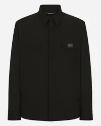 Dolce & Gabbana Camicia In Nylon Con Placca Logata - Uomo Camicie Nero Tessuto Nero