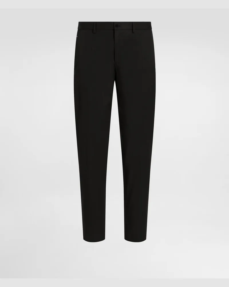 Dolce & Gabbana Pantalone Cotone Stretch Con Placca Logata - Uomo Pantaloni E Shorts Nero Cotone Nero