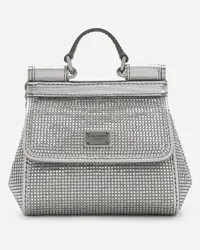 Dolce & Gabbana Borsa Sicily Mini In Raso E Termostrass - Donna Borse Mini Micro E Pochette Argento Viscosa Crystal