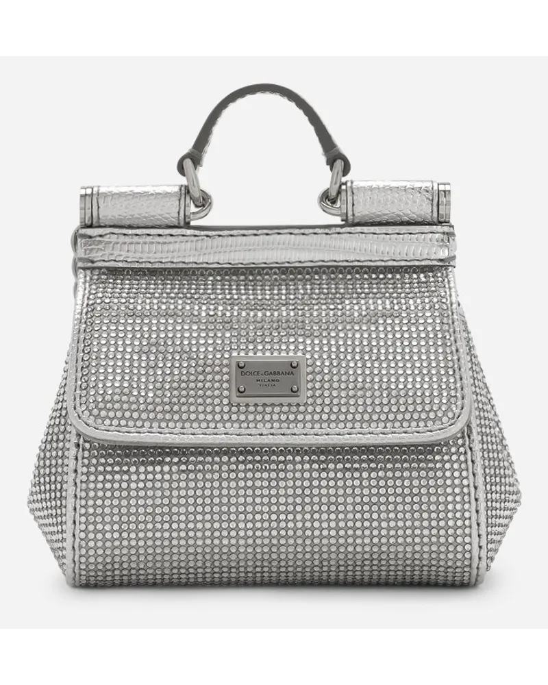 Dolce & Gabbana Borsa Sicily Mini In Raso E Termostrass - Donna Borse Mini Micro E Pochette Argento Viscosa Crystal