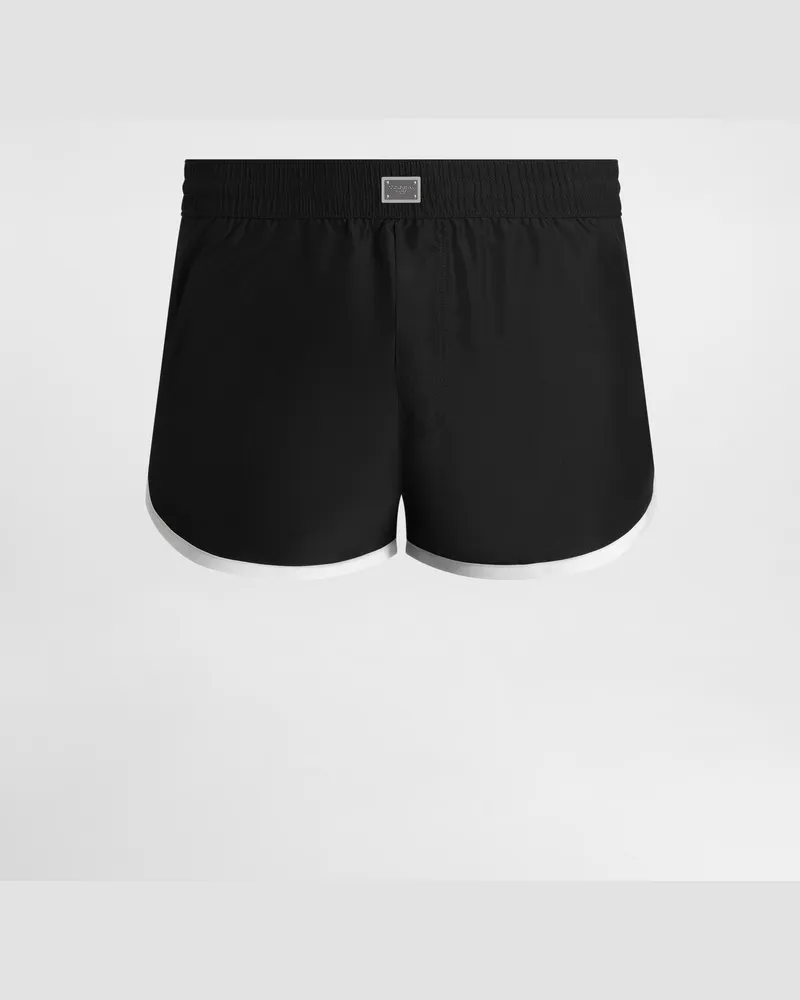 Dolce & Gabbana Boxer Da Mare Corto Con Placca - Uomo Beachwear Multicolore Nero