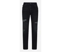 Jeans Denim Blu Con Abrasioni E Rotture - Uomo Denim Multicolore