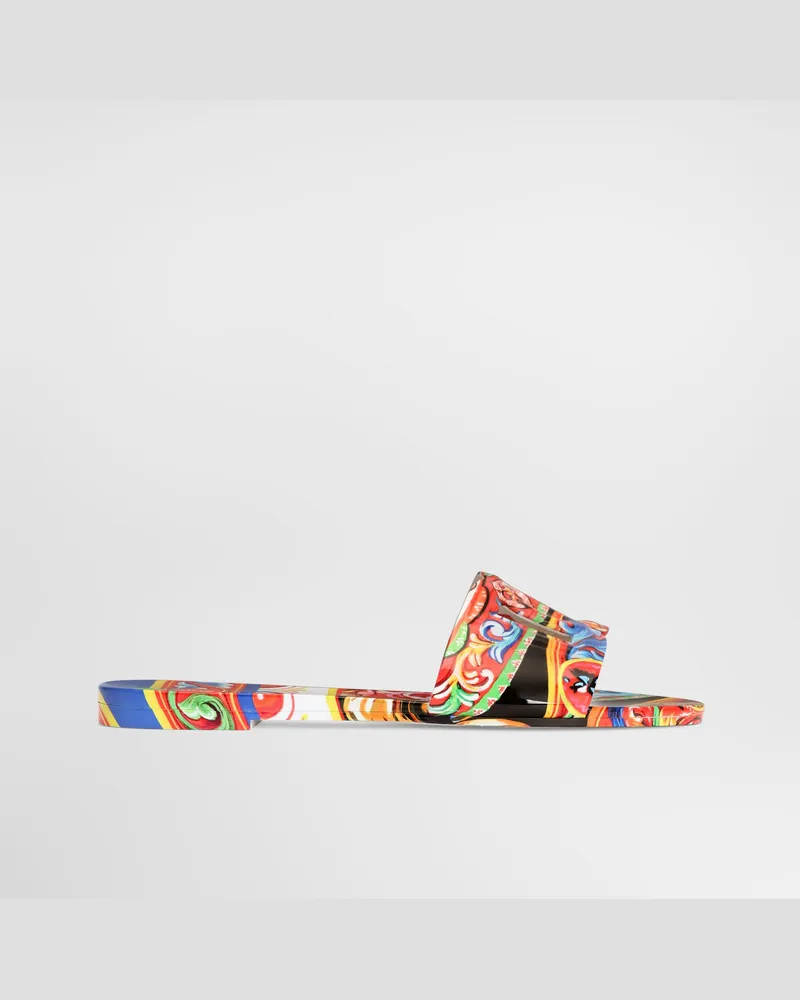 Dolce & Gabbana Slide Beachwear In Gomma Stampa Carretto - Donna Slide E Mule Multicolore Multicolore