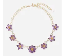 Spring Necklace In Yellow 18kt Gold With Amethyst Floral Motif - Donna Collane Oro