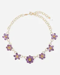 Dolce & Gabbana Spring Necklace In Yellow 18kt Gold With Amethyst Floral Motif - Donna Collane Oro Oro