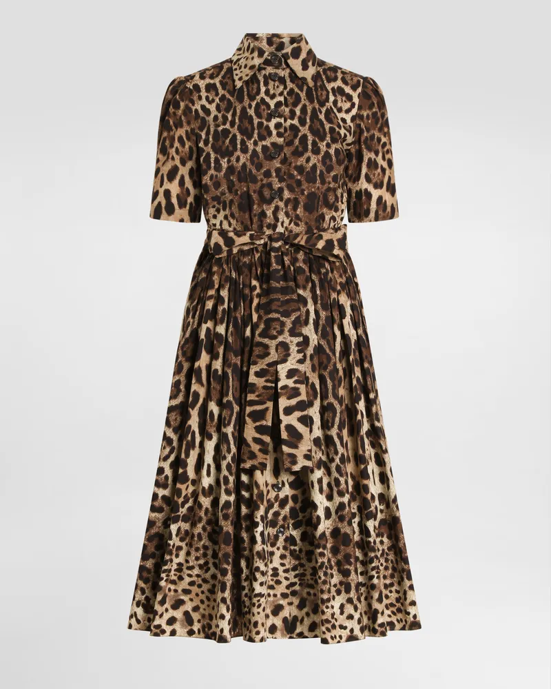 Dolce & Gabbana Abito Chemisier In Popeline Stampa Leo - Donna Abiti Stampa Animalier Leo
