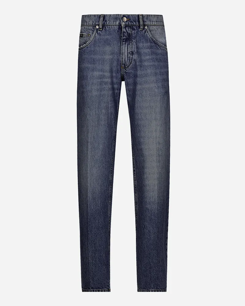 Dolce & Gabbana Jeans Classico In Denim Con Ricamo Dg - Uomo Denim Multicolore Variante