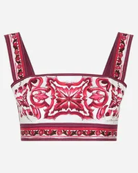 Dolce & Gabbana Top In Popeline Stampa Maiolica - Donna Camicie E Top Fucsia Cotone Tris