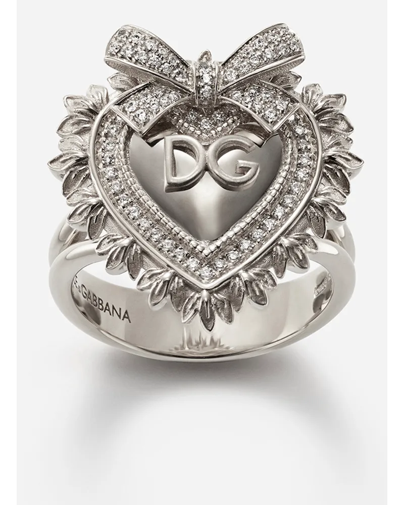 Dolce & Gabbana Devotion Ring In White Gold With Diamonds - Donna Anelli Bianco Bianco