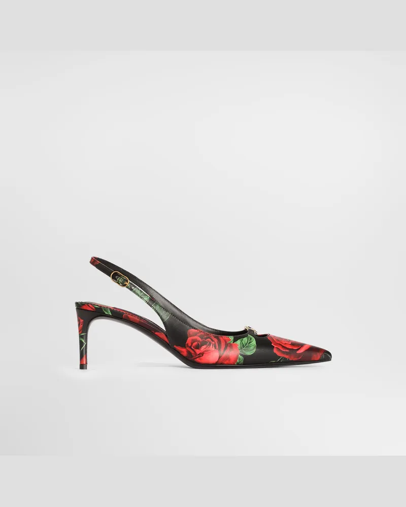 Dolce & Gabbana Slingback In Pelle Di Vitello Stampa Rose - Donna Décolleté E Slingback Multicolore Multicolore