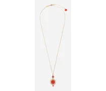 Coral Pendant In Yellow 18kt Gold And Coral Rose - Donna Collane Oro