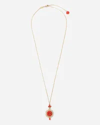 Dolce & Gabbana Coral Pendant In Yellow 18kt Gold And Coral Rose - Donna Collane Oro Oro