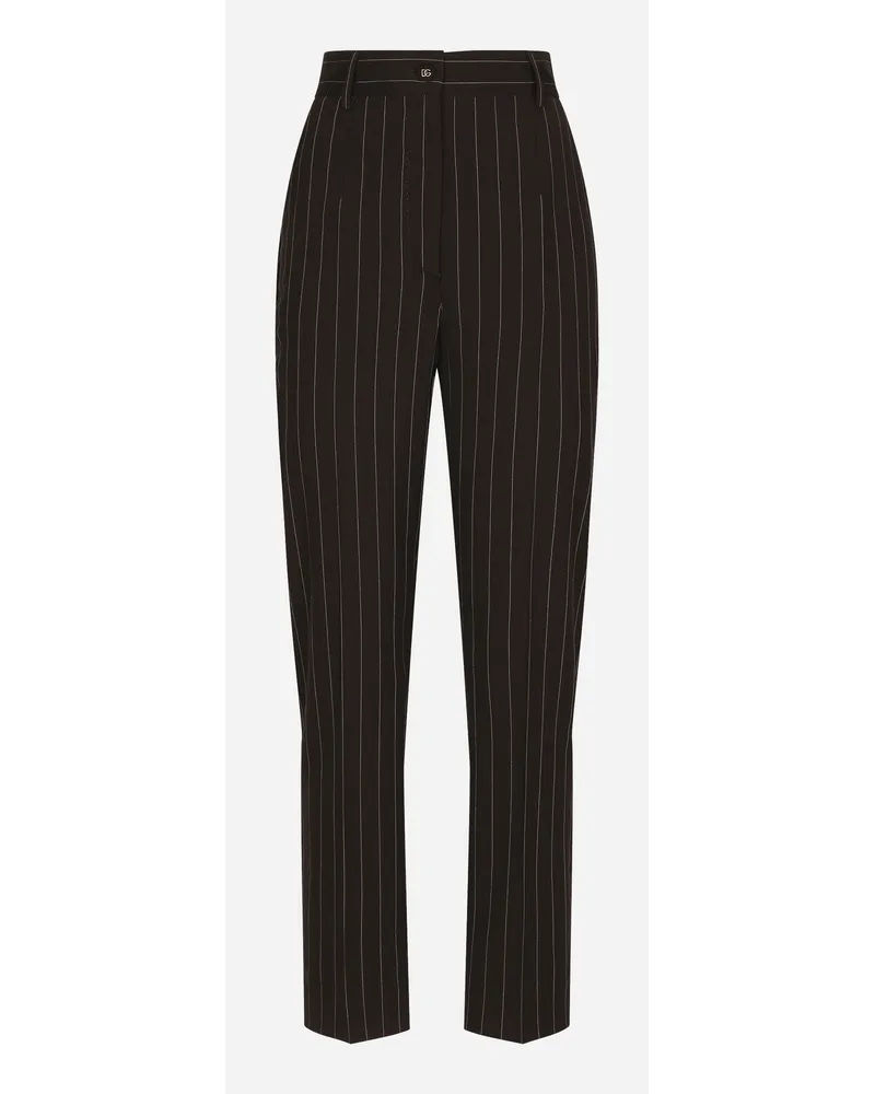 Dolce & Gabbana Pantaloni Vita Alta In Gessato Di Lana - Donna Pantaloni E Shorts Multicolore Lana Rigato