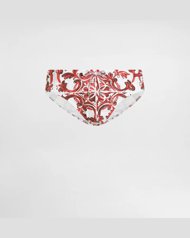 Dolce & Gabbana Slip Da Mare Alto Stampa Maiolica - Uomo Beachwear Multicolore Multicolore