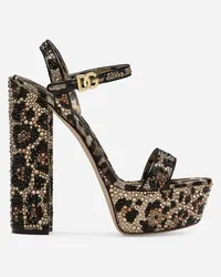 Dolce & Gabbana Sandalo Platform In Raso E Termostrass - Donna Sandali E Zeppe Stampa Animalier Raso Leo