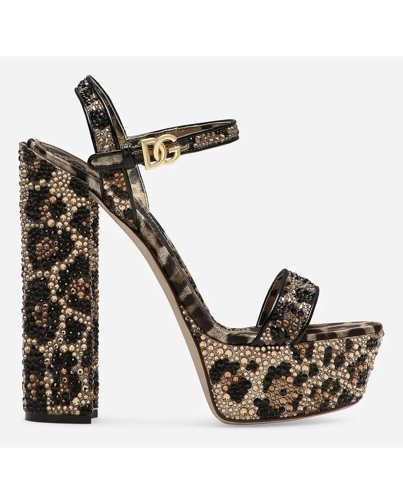 Dolce & Gabbana Sandalo Platform In Raso E Termostrass - Donna Sandali E Zeppe Stampa Animalier Raso Leo