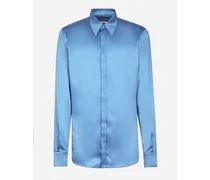 Camicia Martini In Raso Di Seta - Uomo Camicie Azzurro Seta