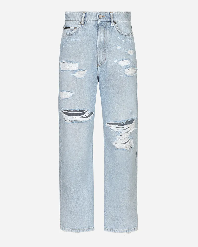Dolce & Gabbana Jeans Boyfriend In Denim Di Cotone Con Rotture - Donna Denim Multicolore Variante