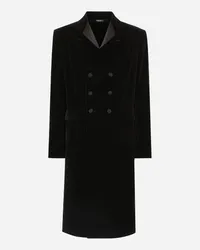 Dolce & Gabbana Cappotto In Velluto E Dettagli In Raso - Uomo Cappotti E Giubbotti Nero Nero