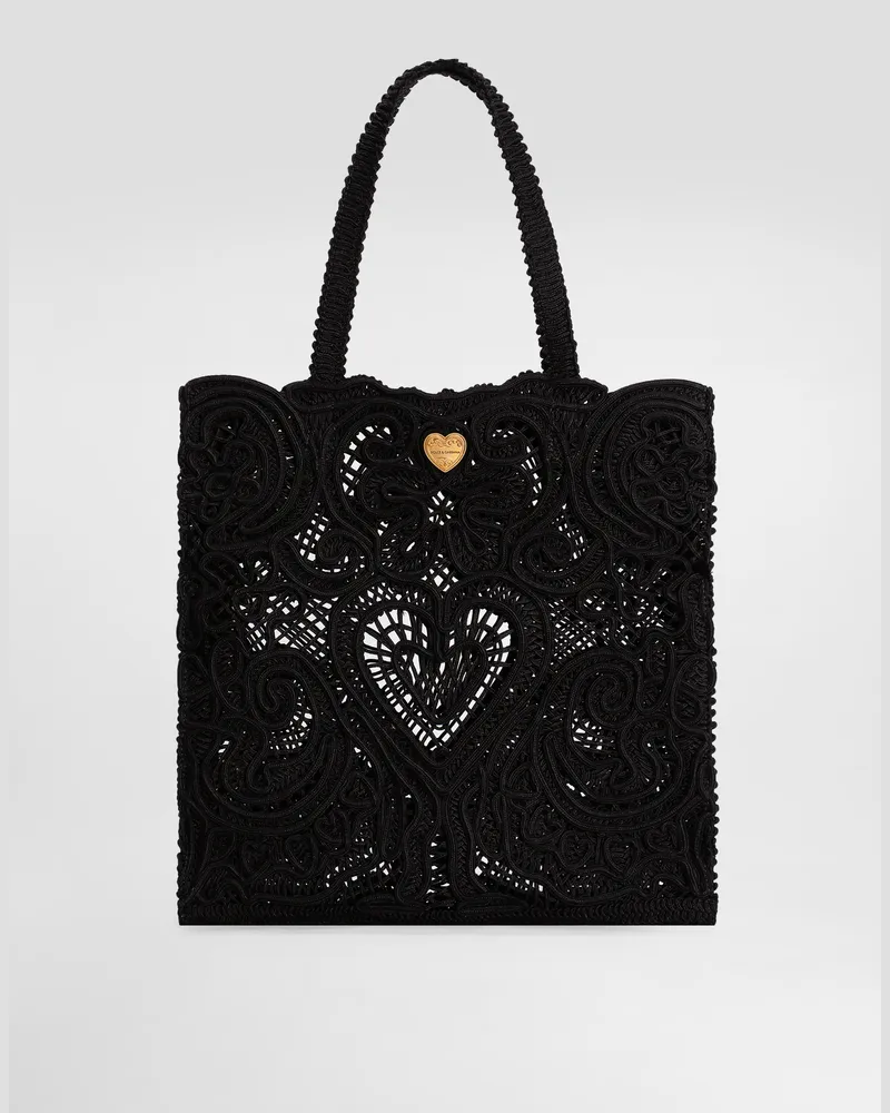 Dolce & Gabbana Shopping Beatrice Media In Ricamo Cordonetto - Donna Borse Shopping Nero Cotone Nero