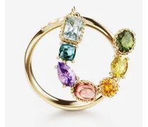 Rainbow Alphabet U Ring In Yellow Gold With Multicolor Fine Gems - Donna Anelli Oro