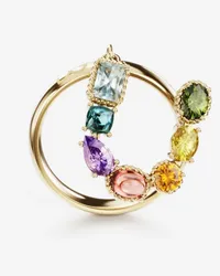 Dolce & Gabbana Rainbow Alphabet U Ring In Yellow Gold With Multicolor Fine Gems - Donna Anelli Oro Oro