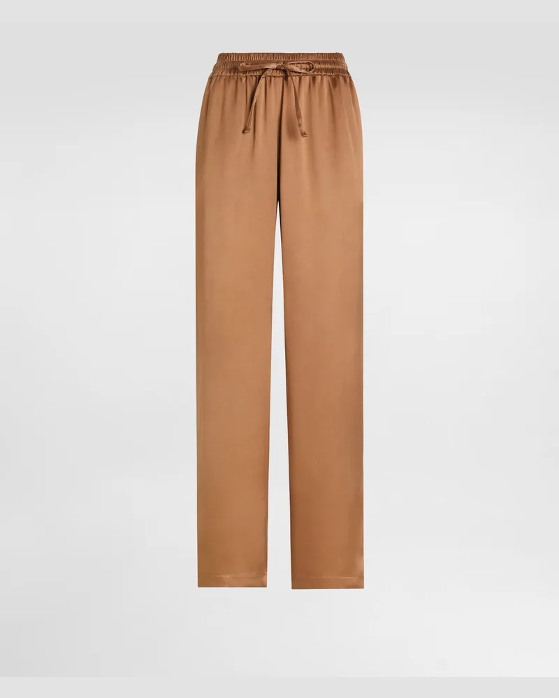 Dolce & Gabbana Pantaloni Pigiama In Doppio Raso Di Seta - Donna Pantaloni E Shorts Beige Noce