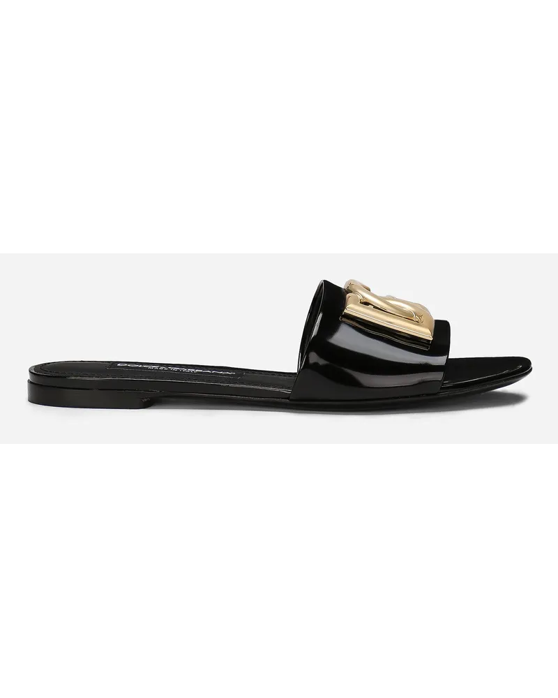 Dolce & Gabbana Slide In Pelle Di Vitello Lucida - Donna Slide E Mule Nero Pelle Nero
